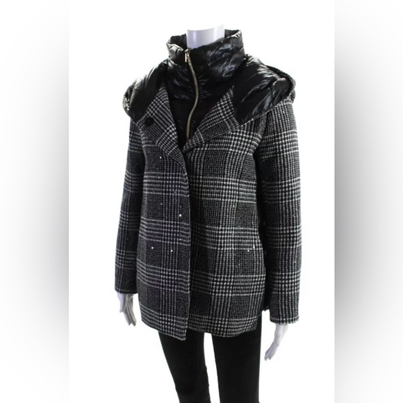 Herno Jackets & Blazers - Herno Women’s Button Zip Front Glen Plaid Down Quilted Jacket Black White IT 46